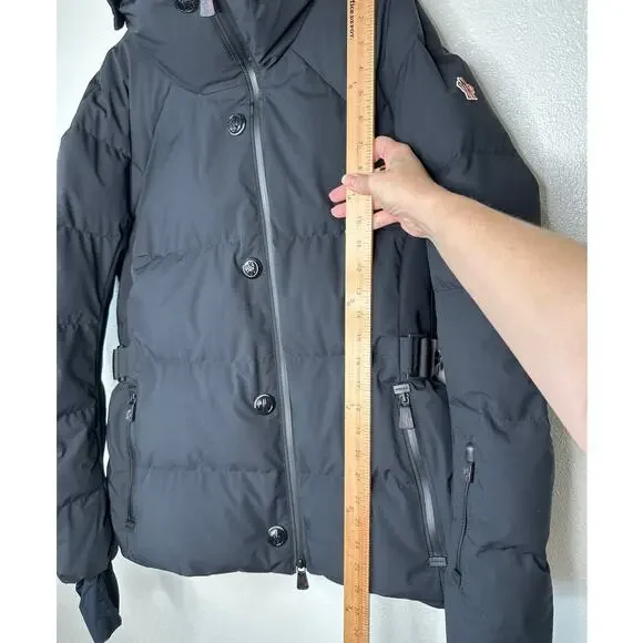 Moncler Guyane Black Down Belted Puffer Zip Jacket 5 / XL